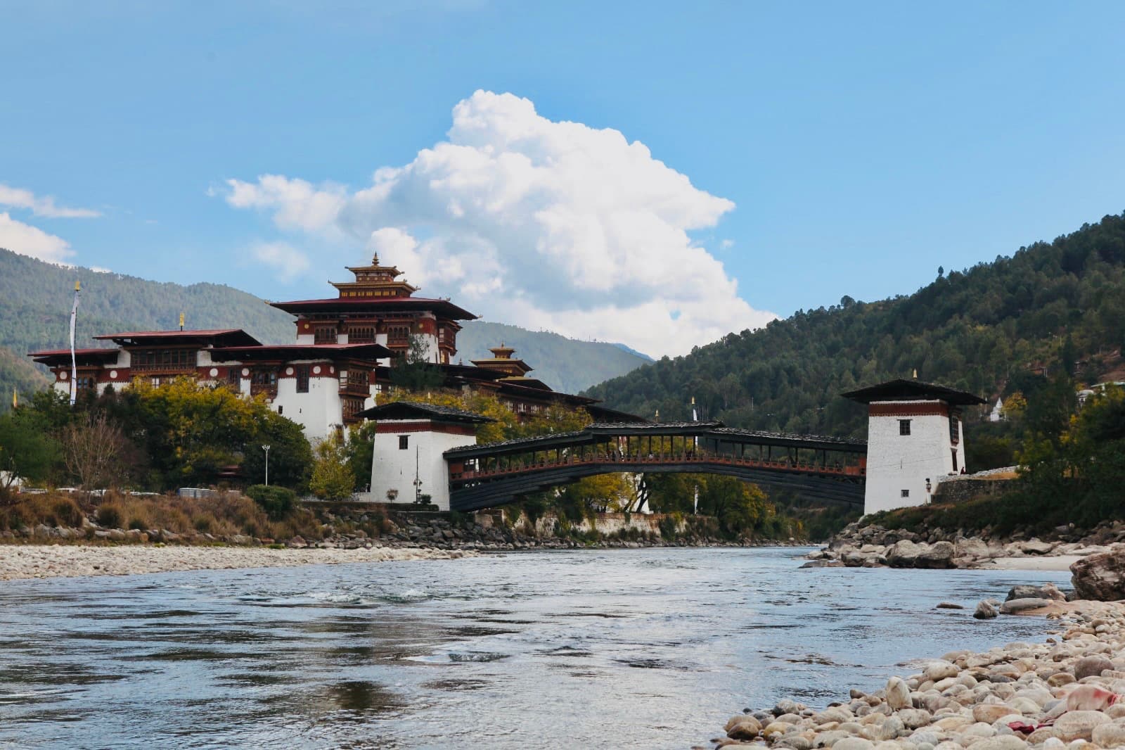 River and bridge near a Bhutanese village